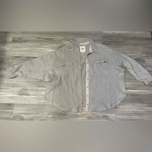 Aerie LumberJane Light Gray Waffle Button Down Shirt XL